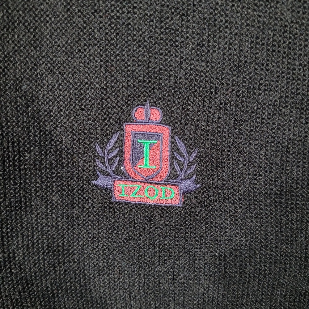 Vintage Izod Cardigan Sweater XL Black Button Up Crest Acrylic Preppy Grandpa - Picture 4 of 8